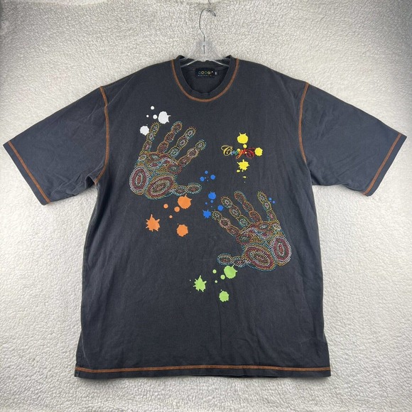 Vintage Coogi Shirt Mens 4XL Black Hand Prints Rhinestone Logo Embroidered READ - Picture 1 of 11